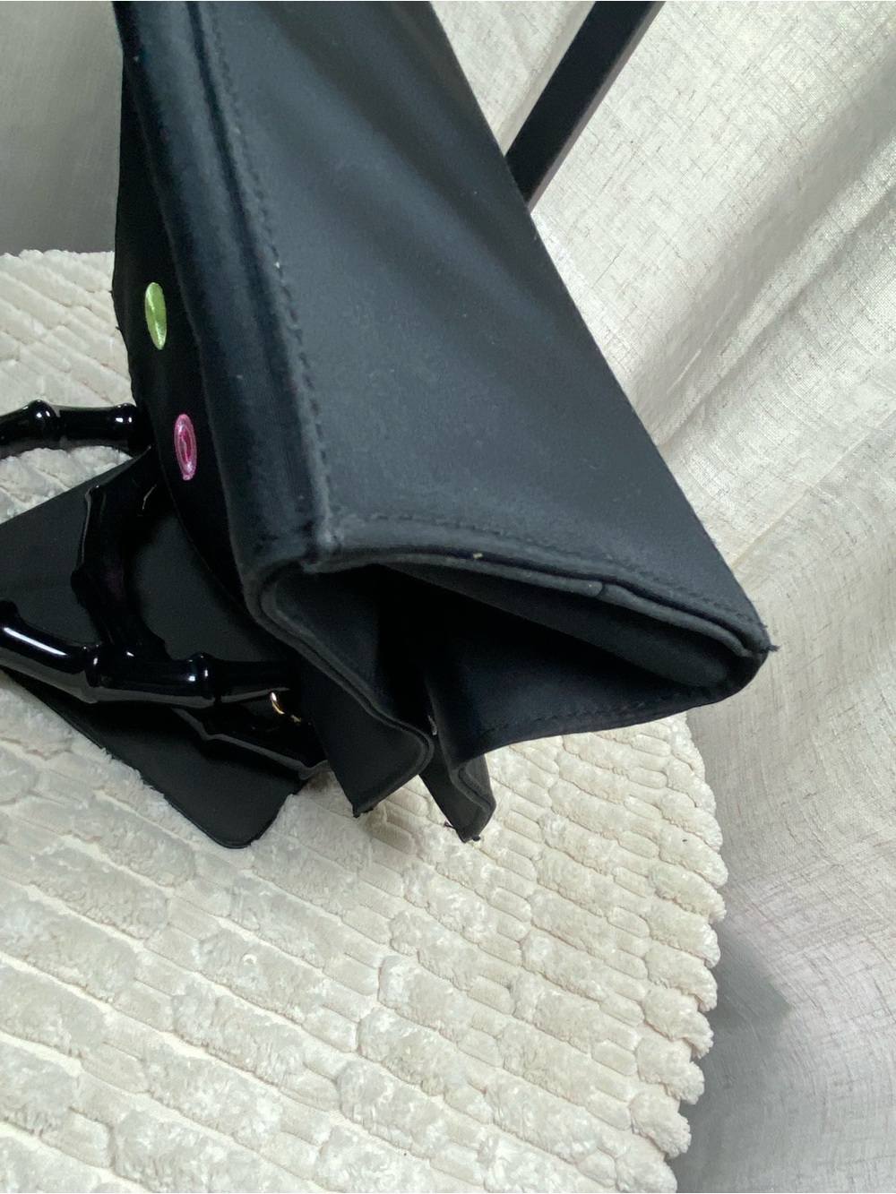 Vintage Y2K Tianni Handbag Black Nylon Bamboo Handle Retro Mod Embroidered - Picture 9 of 13